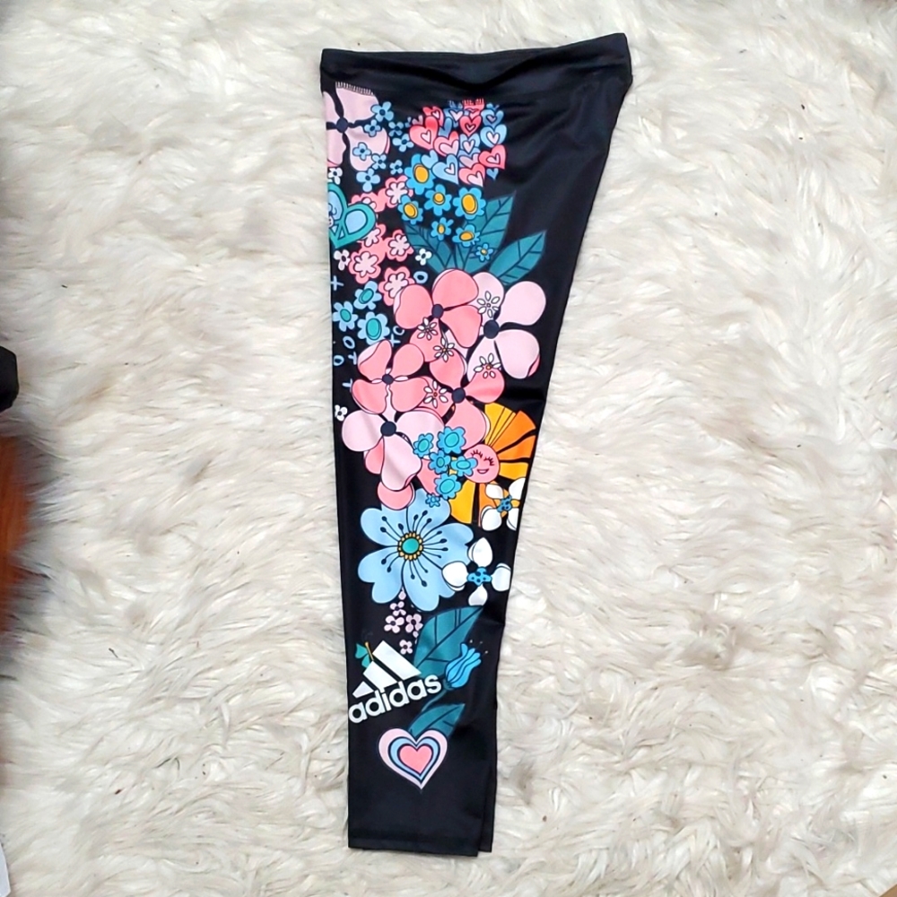Adidas Kids Floral Leggings - Navy- Blue, Pink, Blue
